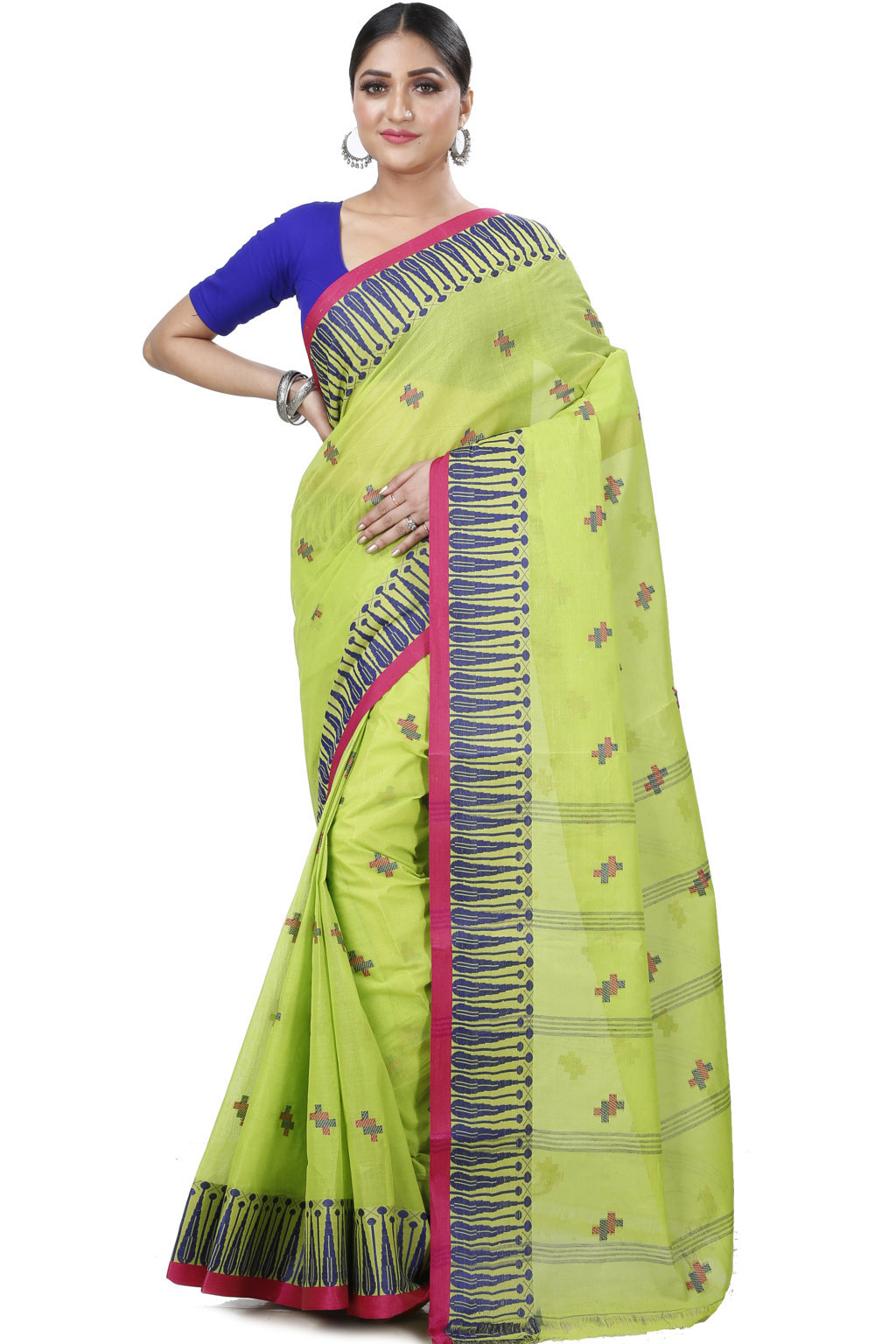 Olive Green Pure Cotton Simar Tant Saree (1037)